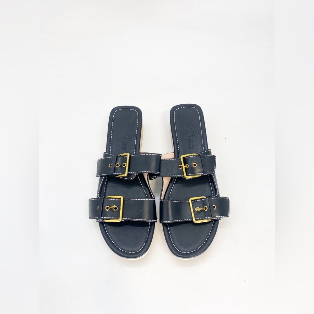 J Crew Leather Double Buckle Strap Sandal Sz 10 - Picture 2 of 6